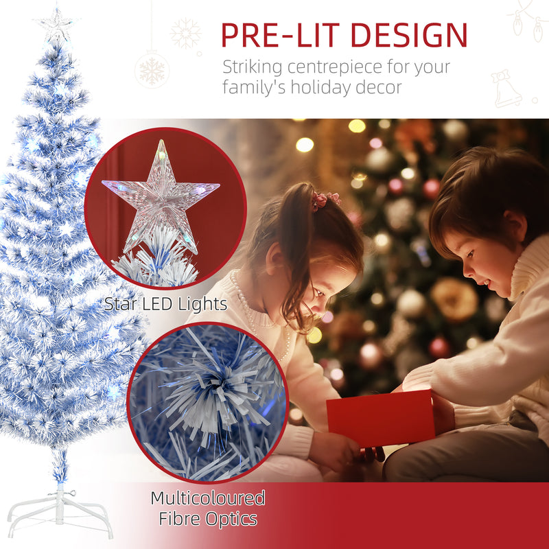 HOMCOM 6FT Artificial Fibre Optic Christmas Tree Seasonal Decoration w/ LED Lights Pre-Lit Easy Store White Blue – view 5