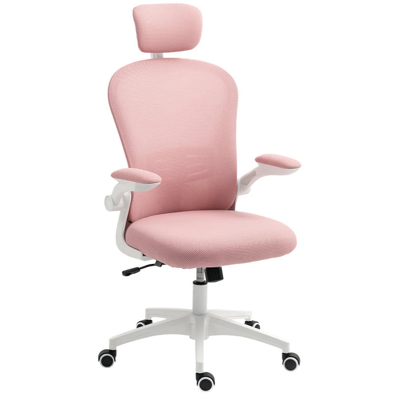 Vinsetto Multi-Adjustable Office Chair, with Lumbar Support, Headrest and Mesh Back - Pink – view 10