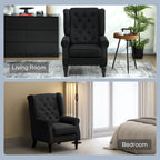 Wingback Accent Chair, Faux Linen Armchair with Thick Spring Cushion, High Back, Solid Wood Legs, Retro Button Tufted Reading Chair for Living Room, Bedroom, Black
