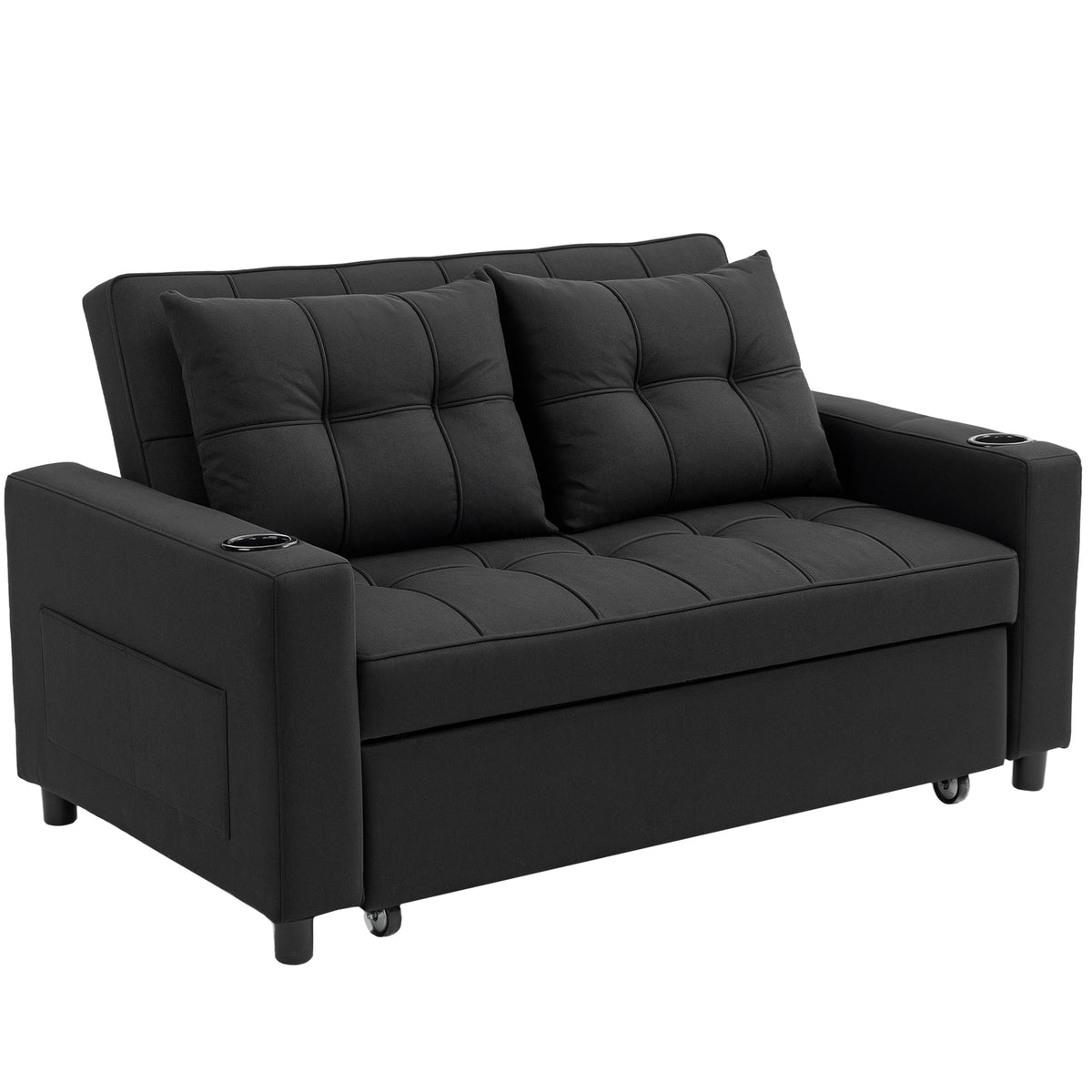 157 cm 3-in-1 Pull-Out Sofa Bed with Cup Holders – Black