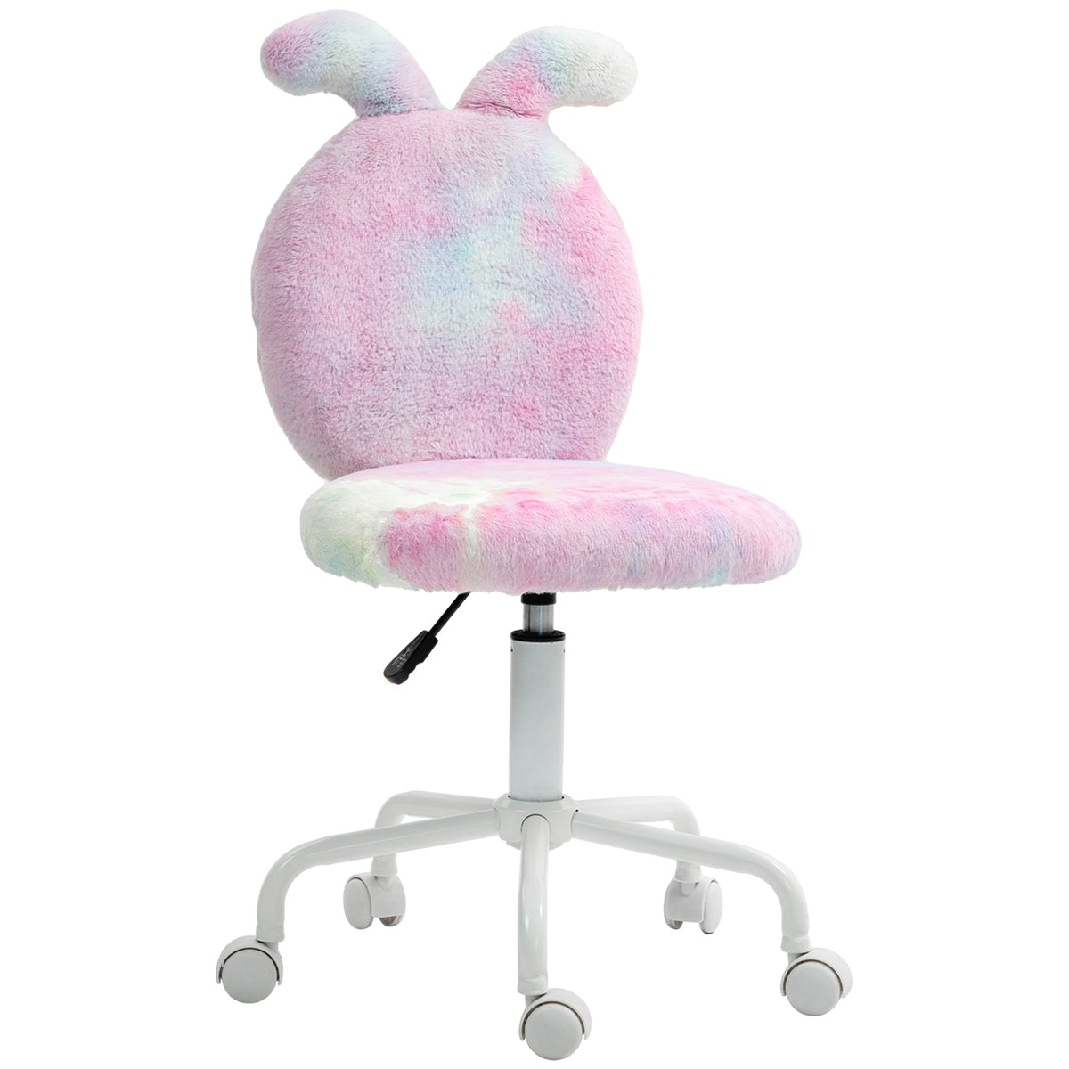 HOMCOM Fuzzy Office Chair with Bunny Ears, Faux Fur Swivel Desk Chair, Armless Makeup Vanity Chair with Adjustable