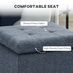 Foldable Sherpa Fleece Storage Ottoman - Blue