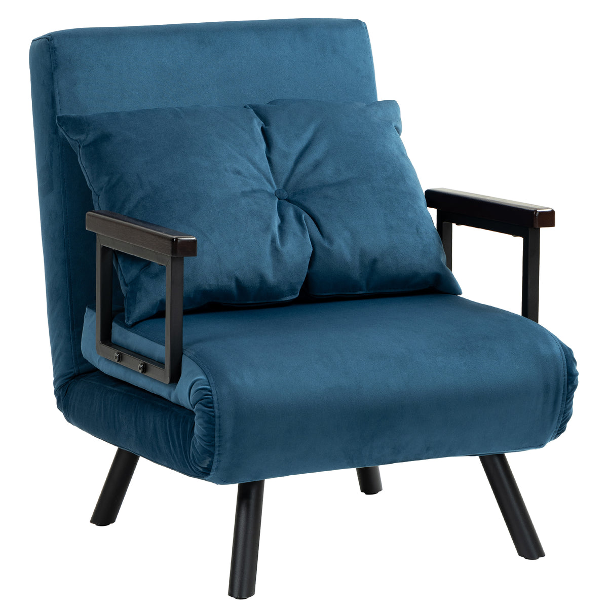 4-in-1 Velvet Chair Bed with 5-Position Backrest – Navy Blue