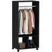 Slim 60 cm black open wardrobe on wheels with hanging rail and two shelves