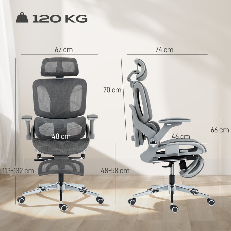 HOMCOM Ergonomic Office Chair, High Back Mesh Desk Chair, Grey – view 3