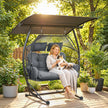 Outsunny Double Hanging Egg Chair with Canopy, Rattan Garden Egg Swing Chair with Cushion, Stand for Indoor Outdoor – view 2