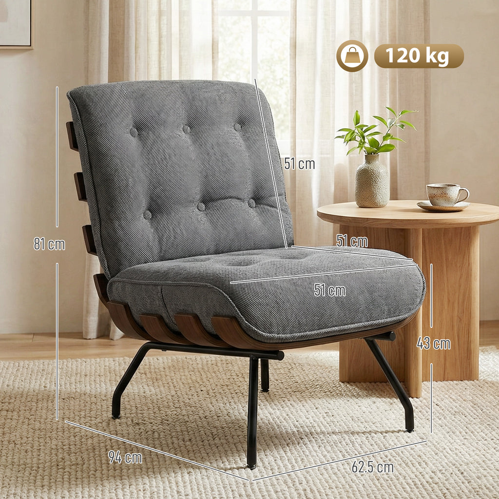 Accent Chair, Linen-look Fabric Reading Chair with Spring Cushion, Slatted Support, Steel Frame, Dark Grey