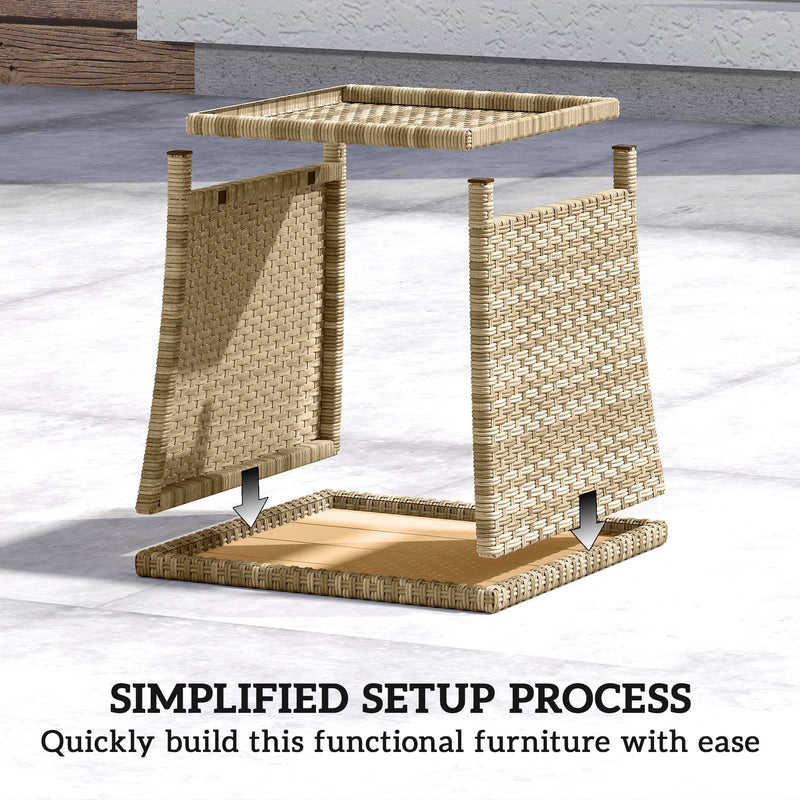Outsunny Side Table 2-Tier Outdoor Coffee Table with Storage Shelf PS Wood Slat Top/Khaki – view 7