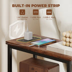 Side Table, Narrow Bedside Table with Charging Station, 2 Drawers, AC Outlet and 2 USB Ports for Living Room, Bedroom