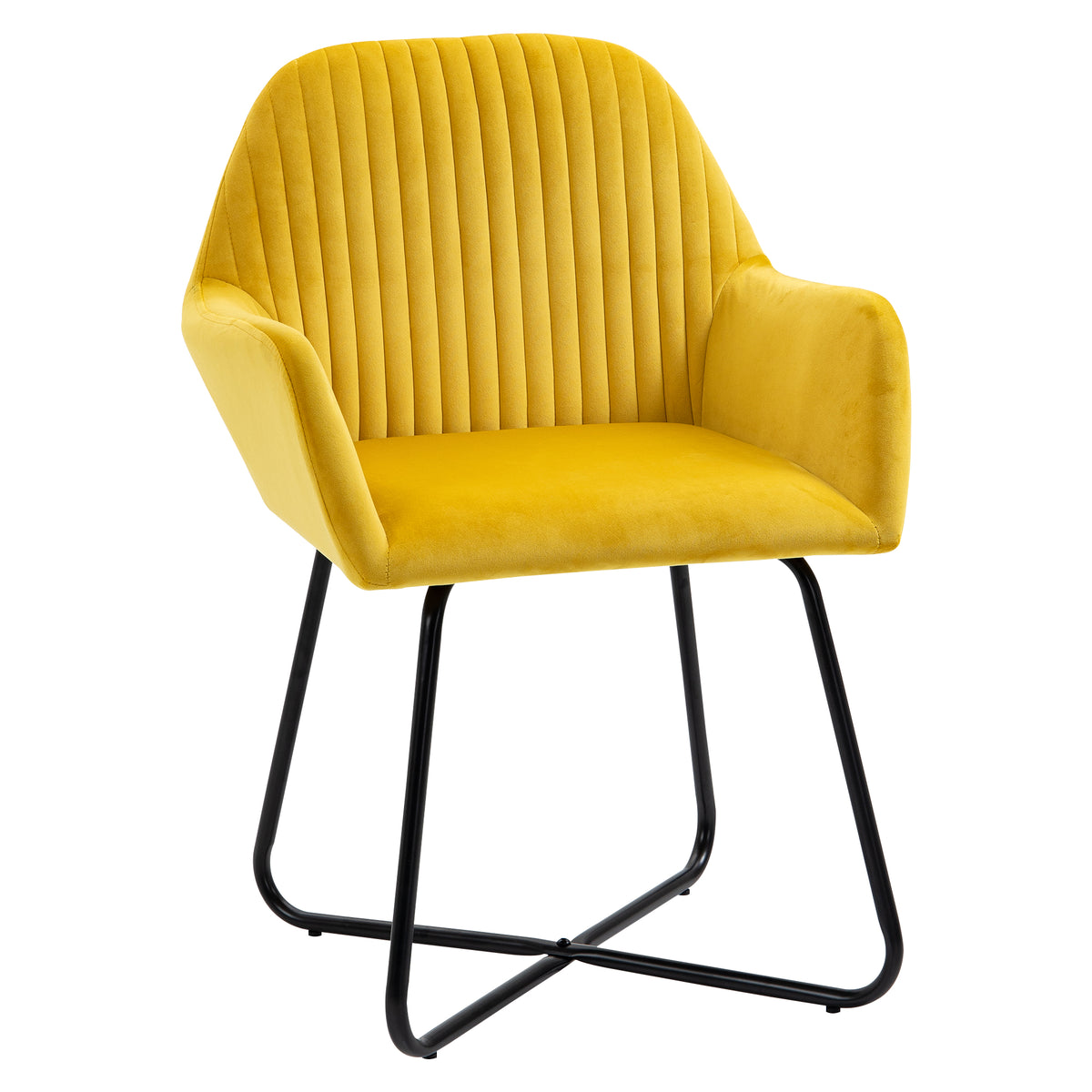 Velvet-Feel Accent Armchair with Cross Metal Base – Yellow