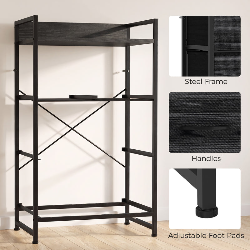 HOMCOM Rustic Chest of Four Fabric Drawers - Black Wood Effect – view 7