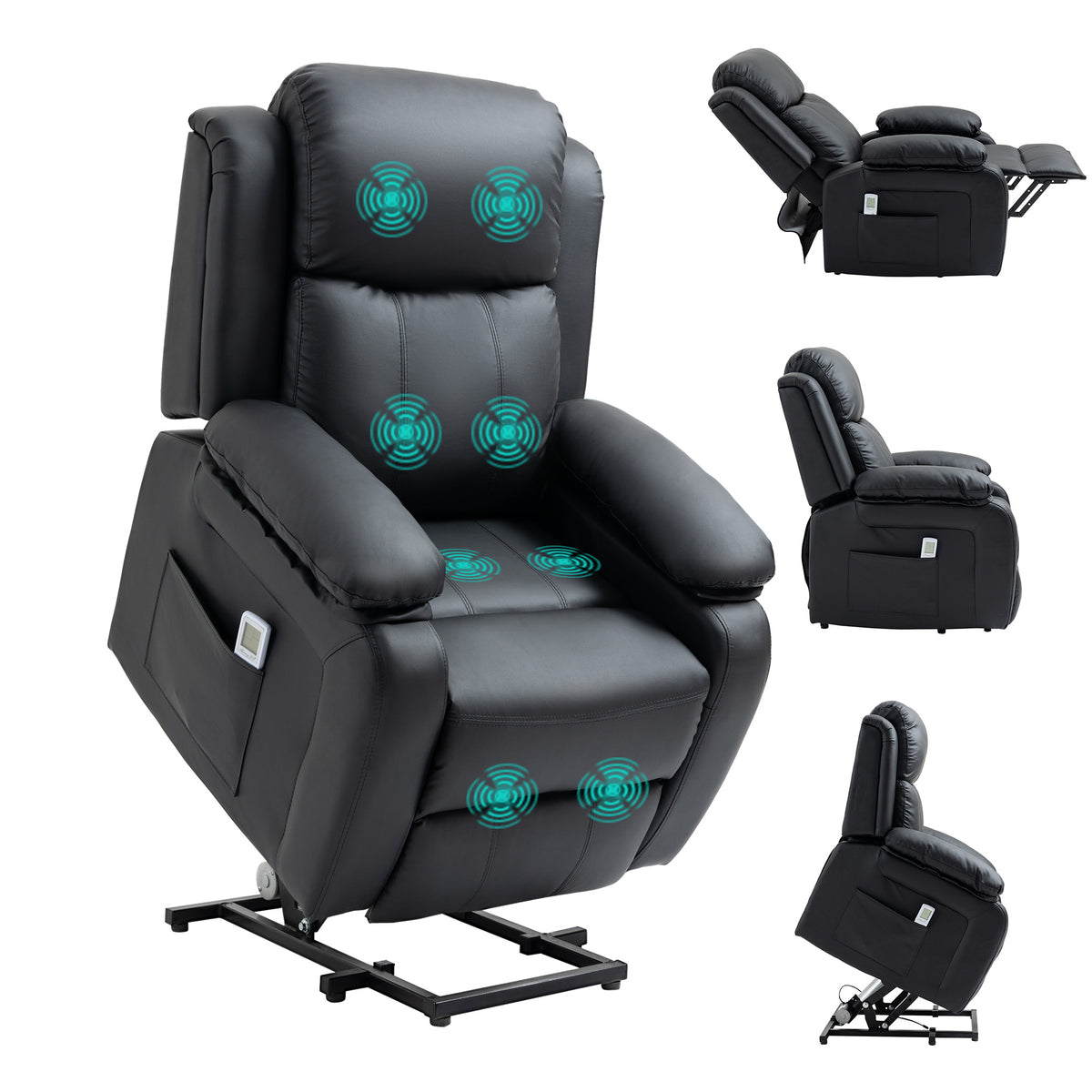 160° Power Lift Massage Recliner – Black Faux Leather