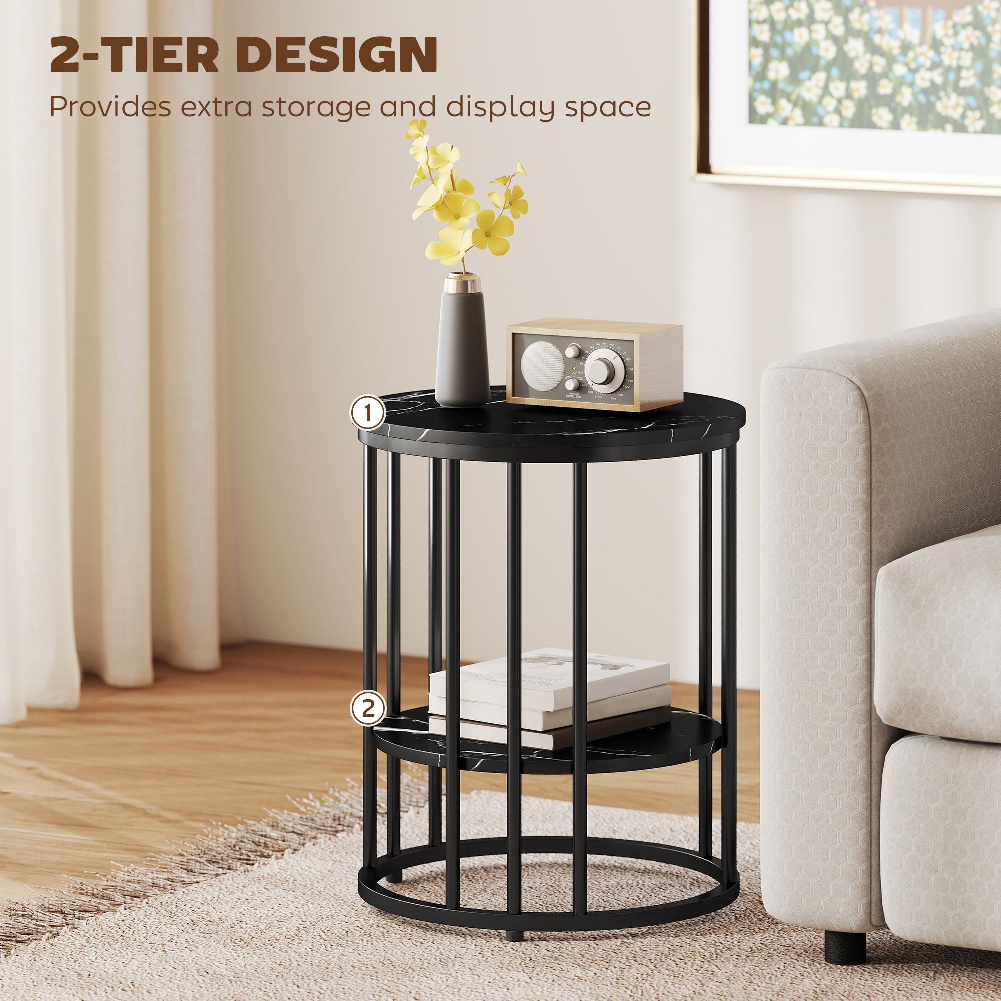 Set of Two Marble-Effect Coffee Tables - Black