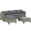 5-piece dark grey modular rattan corner sofa set with footstool and glass-top table