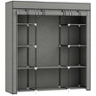 Dark grey foldable fabric wardrobe with hanging rail, ten shelves and roll-up zipped doors