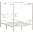 White 5ft king metal four-poster canopy bed frame with patterned headboard