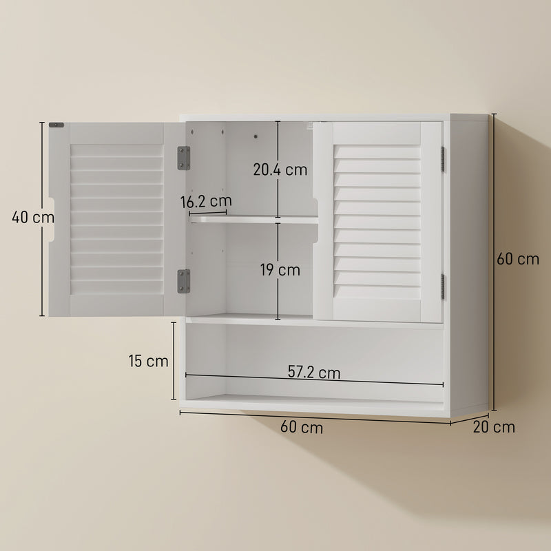 60 cm louvred bathroom wall cabinet in white – image 3