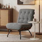 Accent Chair, Linen-look Fabric Reading Chair with Spring Cushion, Slatted Support, Steel Frame, Dark Grey