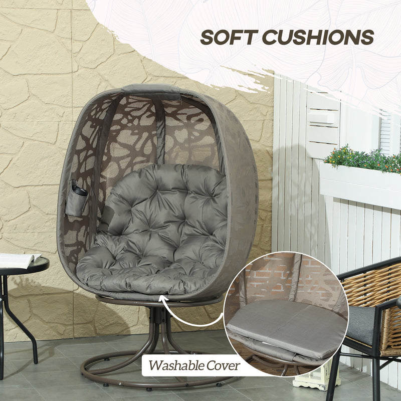 Outsunny Swivel Egg Chair with Cushions, Foldable Basket Seat and Metal Frame, Indoor Outdoor Lounge Chair for Balcony – view 5