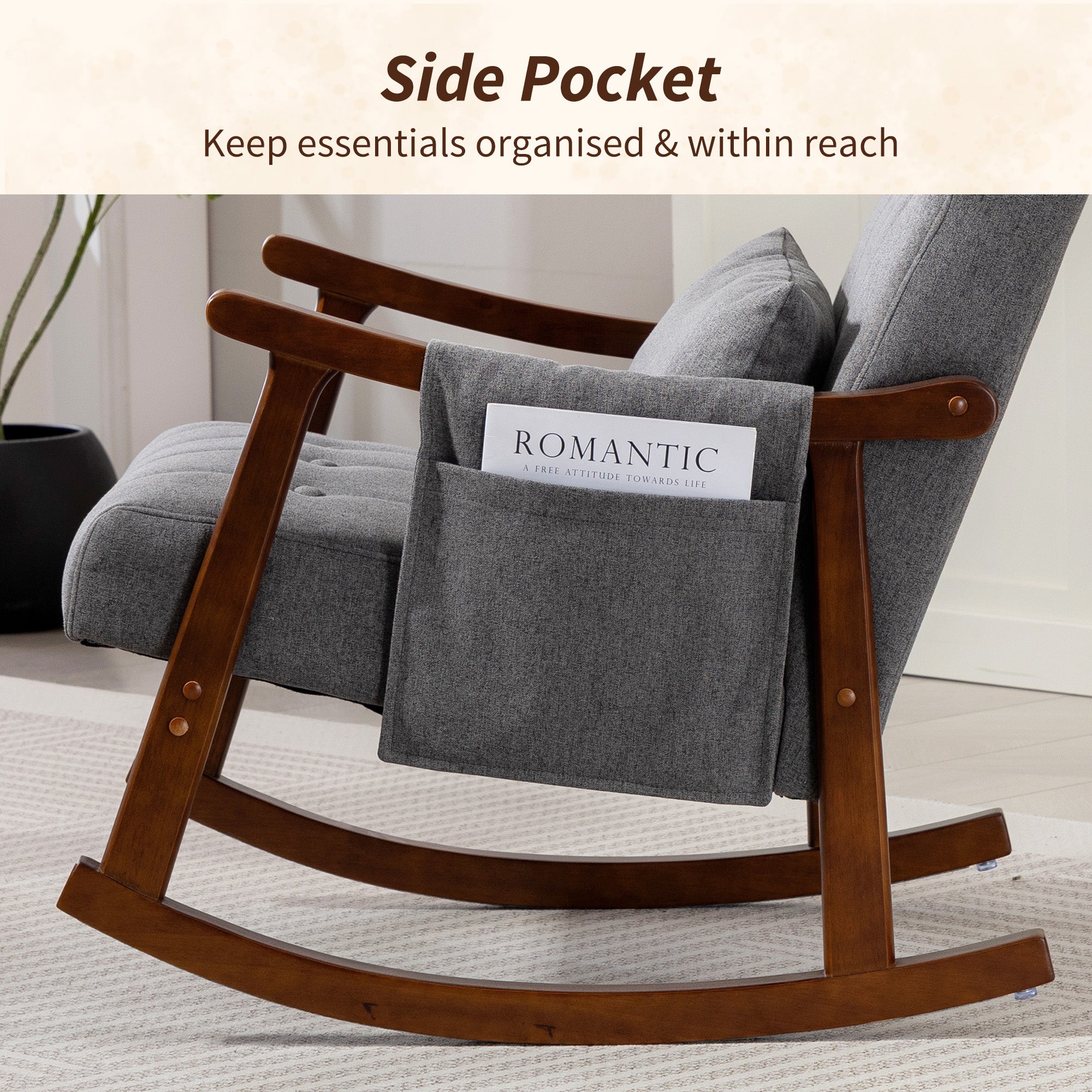 Wood Frame Rocking Accent Chair - Grey
