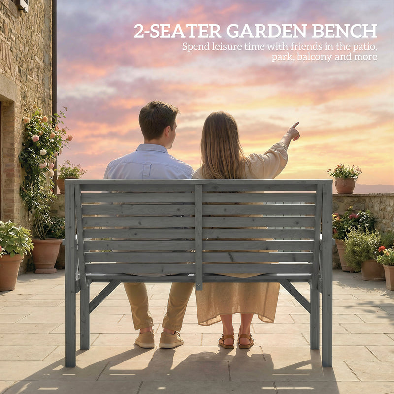 Outsunny 2 Seater Wooden Garden Bench, Slatted Patio Bench with Armrest and Backrest, Outdoor Furniture for Indoor – view 4