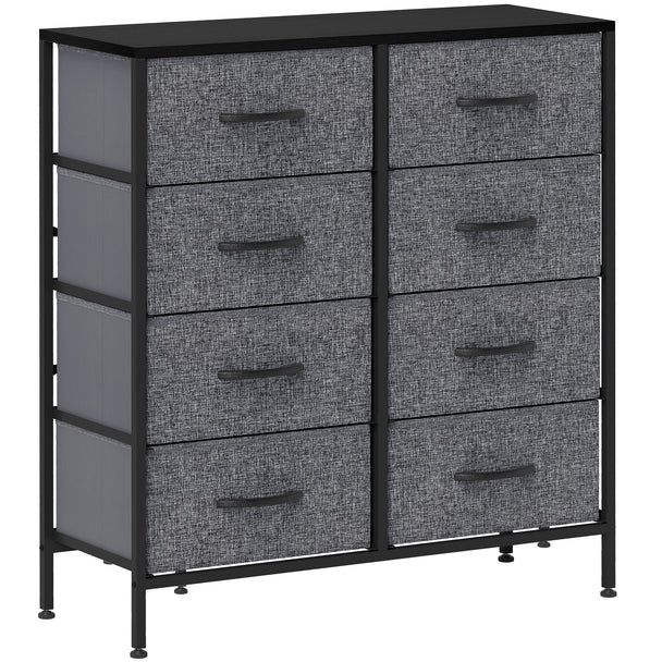 Black 8-drawer fabric chest with wood-effect top and steel frame