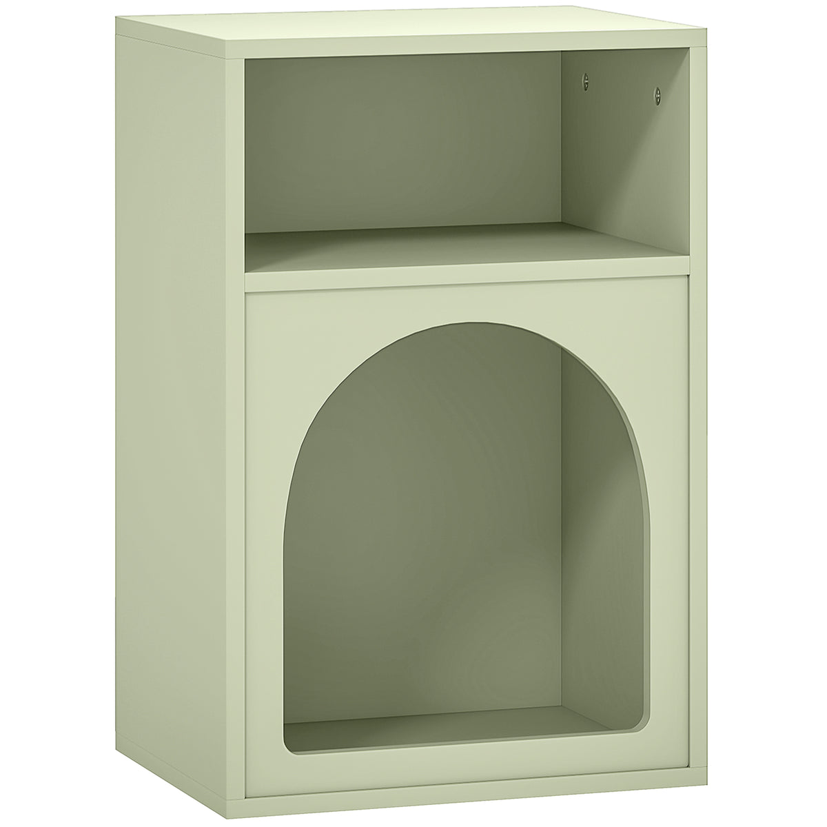 Light green arched bedside table with two open compartments