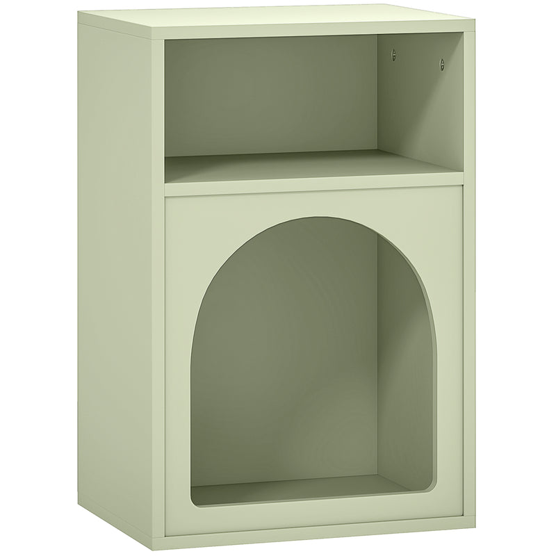 Light green arched bedside table with two open compartments