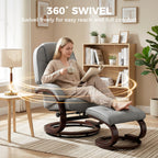 Swivel Recliner Chair with Footstool, PU Leather Recliner Armchair with Adjustable Back and Wood Frame, Grey