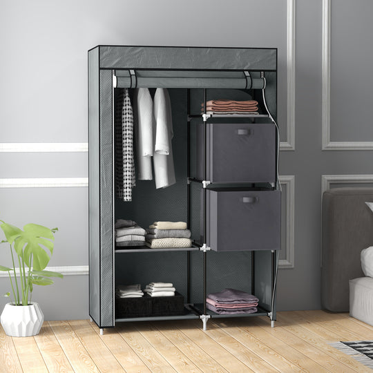 102 cm dark grey fabric wardrobe – image 2