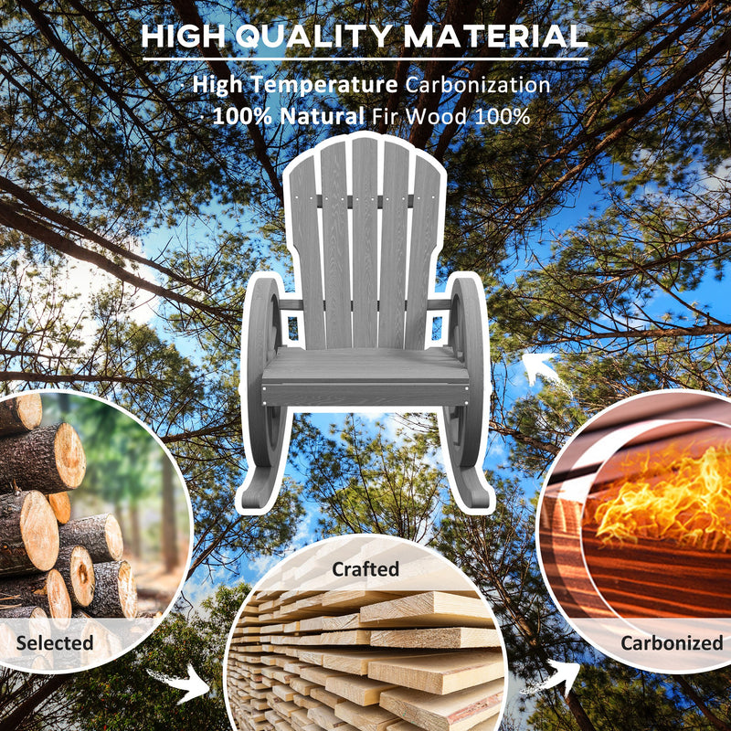Outsunny Wooden Adirondack Rocking Chair Reclining Armchair Garden Furniture Patio Porch Rocker - Grey – view 6