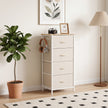 HOMCOM Chest of Drawers with 4 Fabric Drawers, Tall Storage Unit with 2 Hooks and Steel Frame for Bedroom, Beige – view 9
