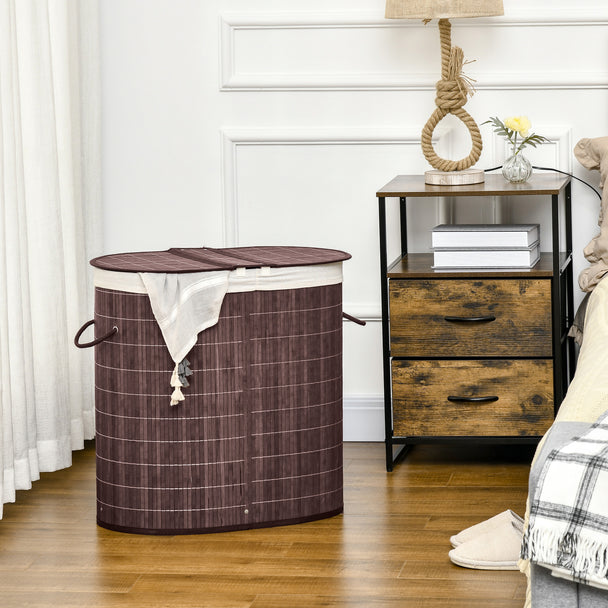 Two-compartment bamboo laundry basket – image 2