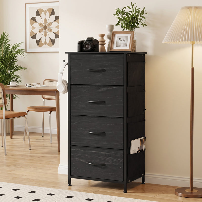HOMCOM Chest of Drawers, Dresser with 4 Fabric Drawers, Tall Storage Unit with 4 Pockets and 2 Hooks, Steel Frame, Black – view 8