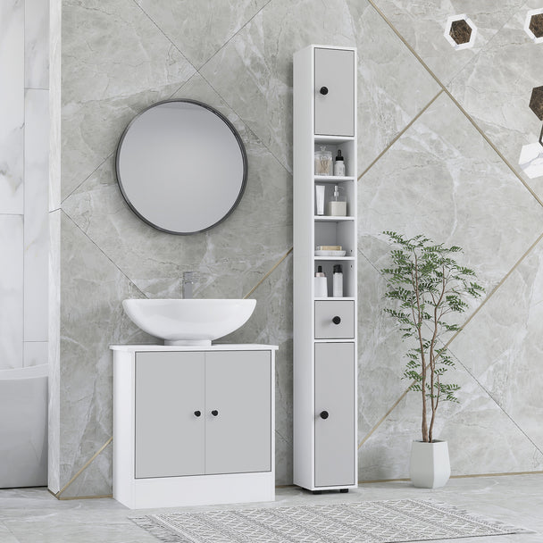 Slim 180 cm light grey bathroom cabinet – image 2