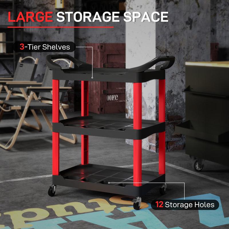 3-Tier Rolling Tool Trolley with Handles, 91kg Capacity – Black/Red – image 4 of 9