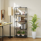 5-Tier Bookshelf, Industrial Bookcase with Metal Frame - Dark Grey and Black