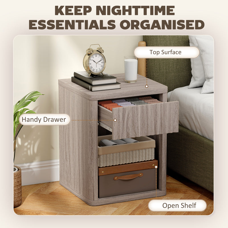 HOMCOM Modern Bedside Table Set of 2, Bedside Cabinet with Drawer and Open Shelf, Side End Table, Nightstand for – view 4