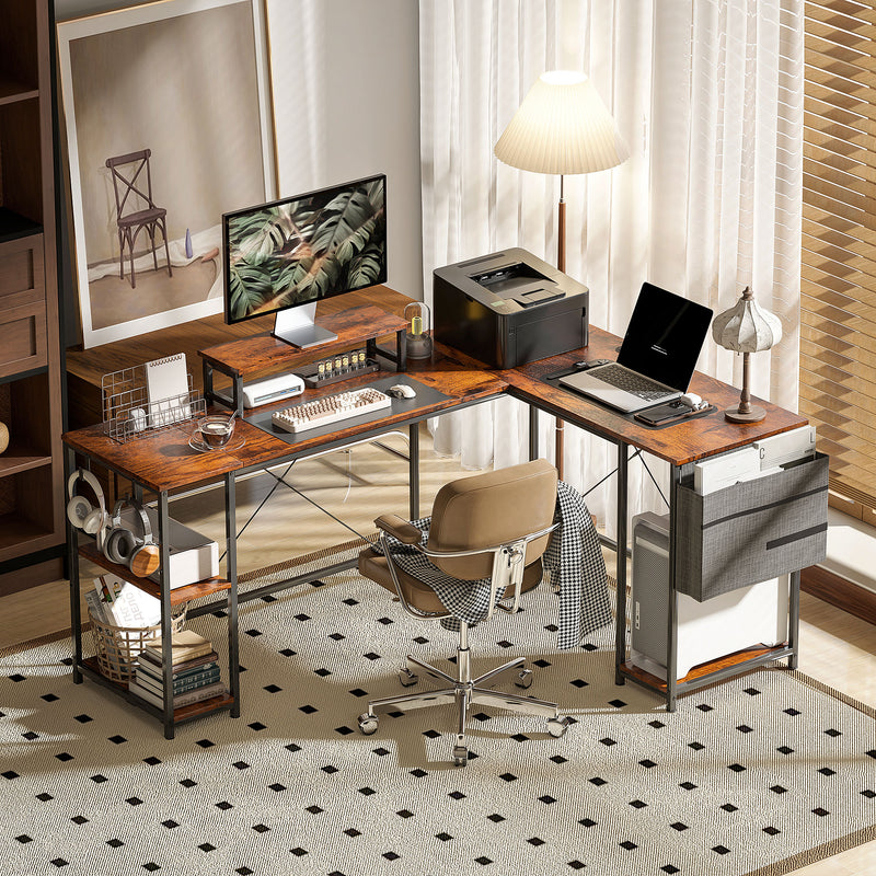 Reversible L-shaped desk – rustic brown – image 2