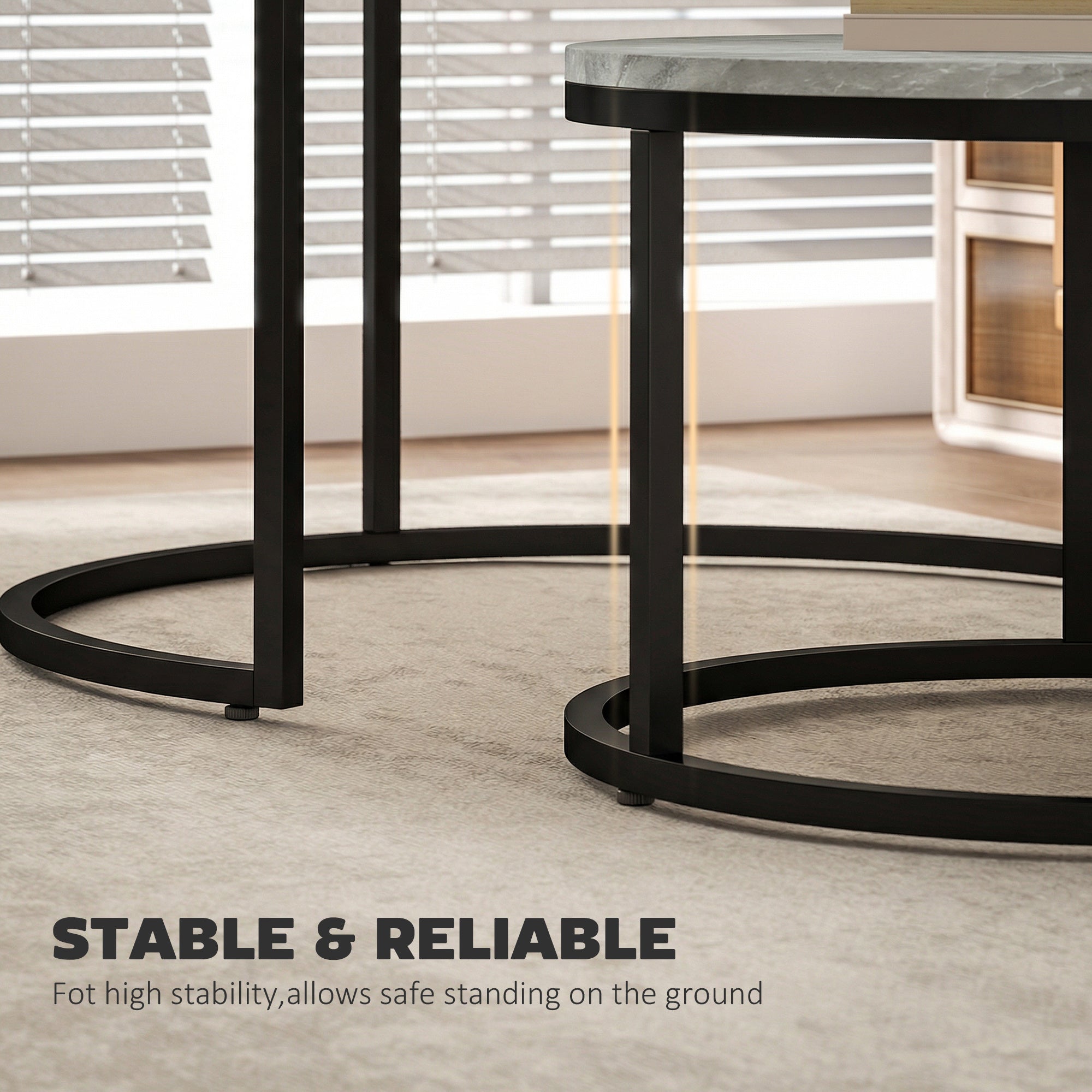 Set of Two Marble-Effect Stacking Tables - Grey