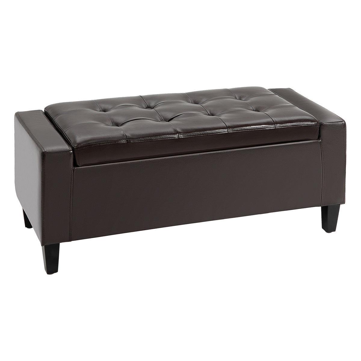 92 cm Tufted Faux Leather Storage Ottoman Bench – Brown