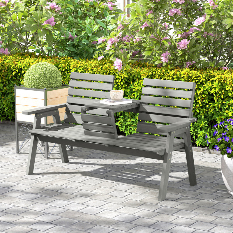 Outsunny Fir Wood Convertible 2 to 3 Seater Outdoor Garden Bench Grey – view 3