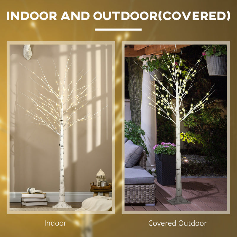 6ft Pre-Lit White Birch Tree shown indoors and in a covered outdoor area