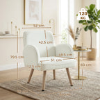 Lounge Chair Velvet Upholstered Armchair with Spring Cushion for Living Room Bedroom Cream White