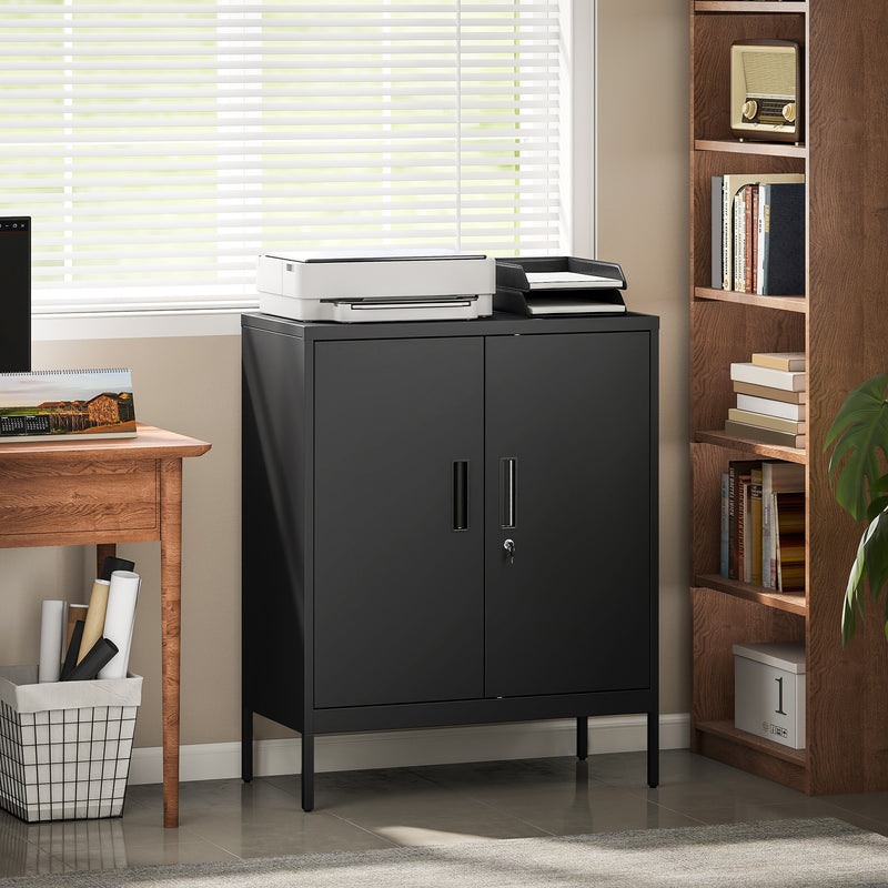 HOMCOM Metal Storage Cabinet with Lock and Adjustable Shelves - Black – view 9