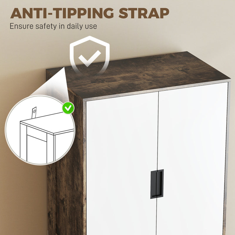 HOMCOM Modern Clothes Storage Cupboard Unit, 3 Drawer 2 Door Wardrobe with Hanging Rod, Rustic Brown – view 6