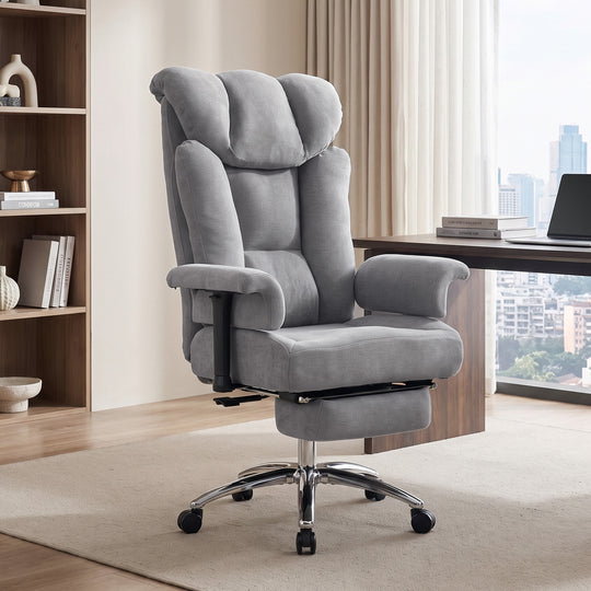 HOMCOM 250 kg Big and Tall Massage Office Chair with Heat, High Back, Height Adjustable Linen Executive Desk Chair, Grey – view 2