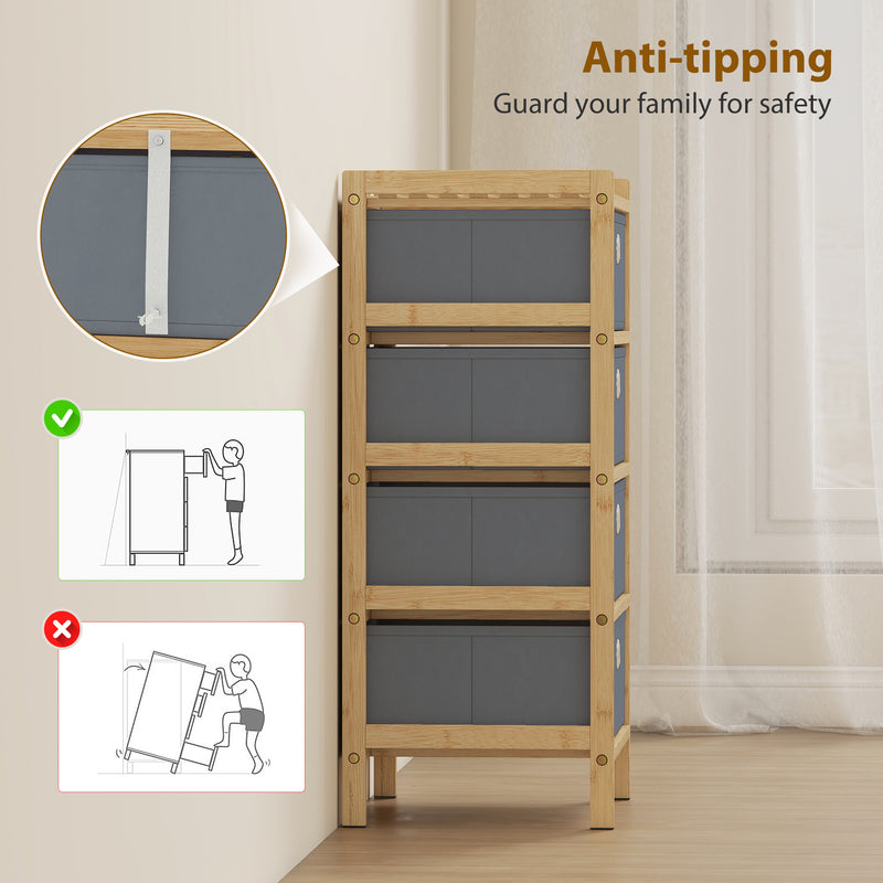 HOMCOM Chest of Drawers, 4 Fabric Drawers Narrow Dresser with Bamboo Frame, Light Grey – view 8
