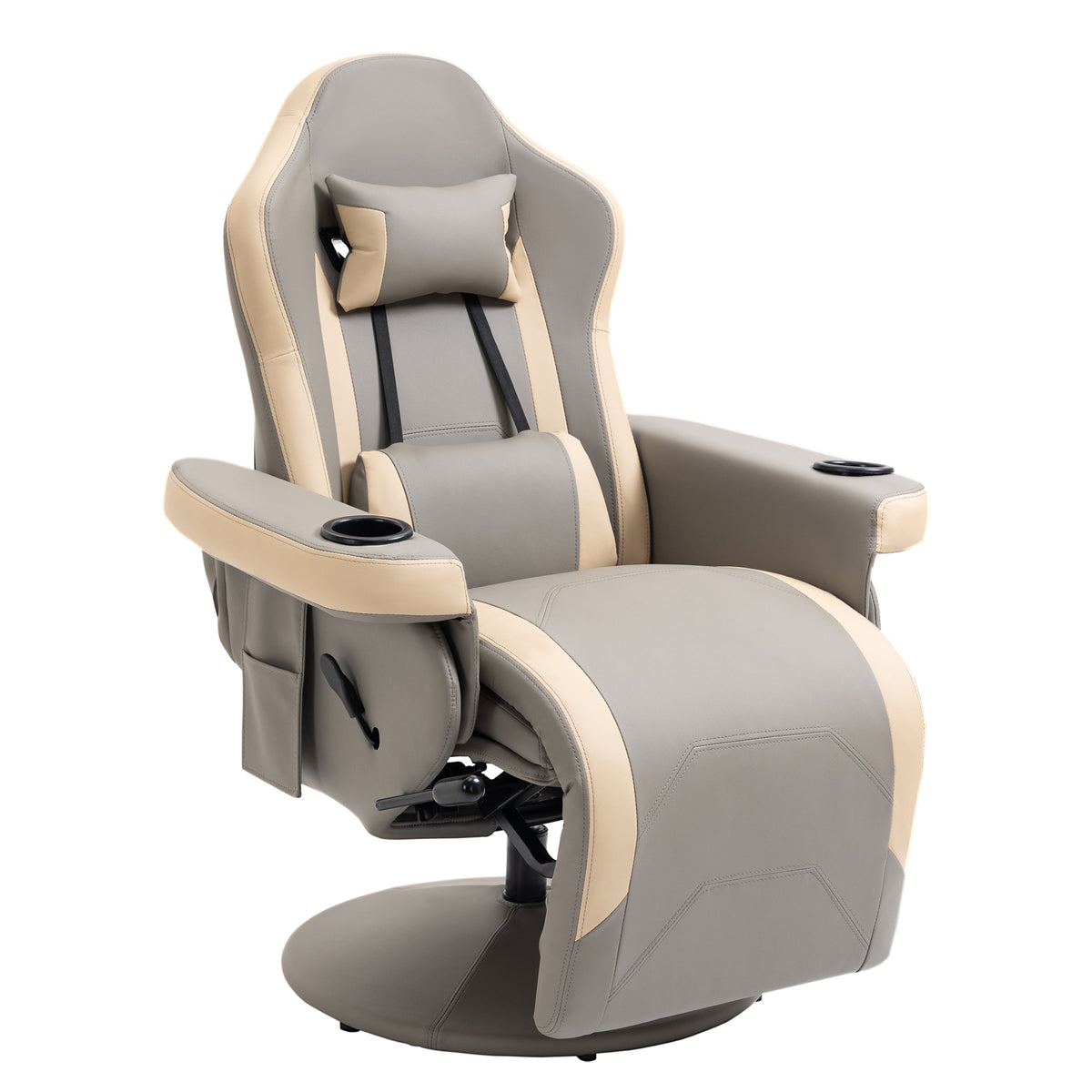 135° Swivel Recliner with Footrest & Cup Holders – Grey