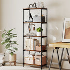5-Tier Bookshelf, Industrial Bookcase with Metal Frame - Rustic Brown and Black